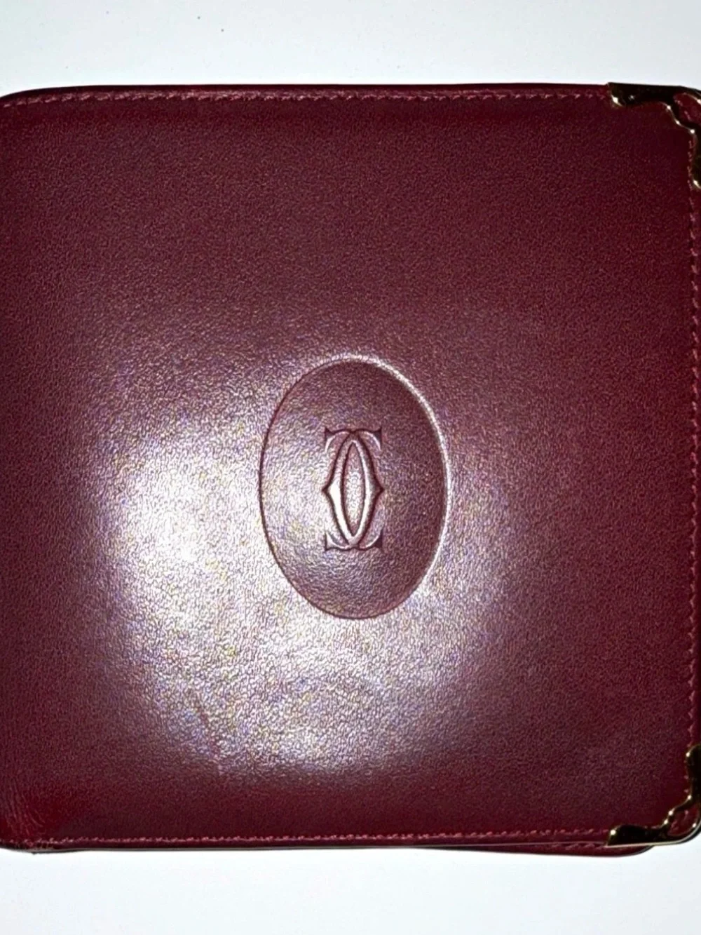 Authentic Vintage Must de Cartier Burgundy Leather Bifold Wallet Coin Pocket